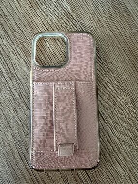 iPhone 15 Pro Max Walli Pink Textured-Style Phone Case with Built-In Strap Stand